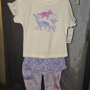 Carter's Dinosaur Print Pajama Set - White and Purple
